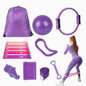 DSUMD 13 Pcs Pilates Essentials Kit for Women, Home Workout Equipment Set with 9.8” Ball, Magic Circle, Accessories, Perfect for Beginners to Toning & Fitness, Purple