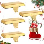 4 Pack Metal Christmas Stocking Holders for Mantle Heavy Duty Stocking Hangers Stocking Hook Christmas Ornaments for Counter Tables Window Fireplace Mantle Decoration (Gold)