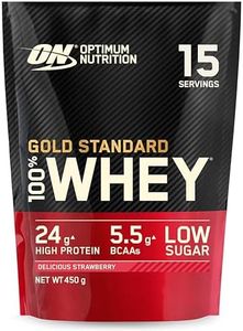 Optimum Nutrition Gold Standard Whey Protein Powder Muscle Building Supplements with Glutamine and Amino Acids, Delicious Strawberry, 15 Servings, 450 g