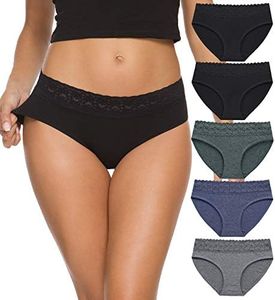 GNEPH Womens Underwear Cotton Panties for Women Underpants Briefs Hipster Lace Bikini 5 Pack, Dark-2, Large