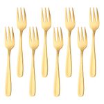 BISDARUN Dessert Forks Golden Cake Forks Mini Appetizer Forks Stainless Steel Pastry Forks 13.6 CM(5.1 Inch) Fruit Forks set of 8