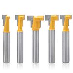 Mesee 5 Pieces T-Slot Router Bit Set, 1/4 Inch Shank T Slotting Keyhole Router Bits Woodworking T-Track Grooving Milling Cutter Tool for 5/16", 3/8", 1/2", 7/16", 5/8" Hex Bolts