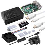 GeeekPi Starter Kit for Raspberry Pi 4 4GB, Include Pi 4 4GB RAM Board, 64GB SD Card and Card Reader, ABS Case with PWM Fan, 5V 3.6A Power Supply with ON/Off Switch, 2pcs 4K HDMI Cables