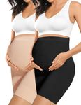 “Baby Bump” Premium Maternity Shapewear, High Waisted Mid-Thigh Pregnancy Underwear Prevent Chaffing Soft Adominal Support, Nude+black, Large