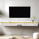 Pmnianhua Floating TV Unit, 67'' Wall Mounted TV Cabinet, Floating Shelves with 2 Drawers and 1 Door, Modern Entertainment Media Console Center Large Storage TV Bench for Living Room (170cm/White)