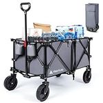 Hikenture Folding Wagon Cart, Large Capacity Foldable Wagon, Heavy Duty Utility Beach Wagon with All-Terrain Wheels, Portable Outdoor Collapsible Wagon for Sand for Beach, Garden, Camping, Shopping 200L Capacity