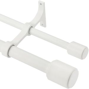 Double Curtain Rods 36-72", Matte White Double Curtain Rods with Cap Finials, Adjustable 1 Inch Front and 5/8 Inch Back Double Drapery Rod, Telescoping Dual Curtain Rod, White Double Window Rods