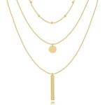 Artskin 3PCS 18K Gold Plated Choker Chain Necklaces for Women, Dainty Gold Bead Coin Bar Pendant Necklace Set, Gold Necklaces for Women Girls Trendy (3pcs Necklace -Gold)