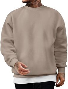 JMIERR Men's Essential Sweatshirt Crewneck Pullover Sweatshirt Men Fall Winter Long Sleeve Midweight Casual Oversized Tops, 4X-Large, Pale Khaki