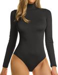 TSLA Women's Thermal Turtle Neck Bodysuit, Long Sleeve Slim Fit Jumpsuits, Casual Mock Neck T Shirt Tops XUO02-BLK X-Large