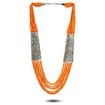 YouBella Fashion Jewellery Antique German Silver Oxidised Plated Tribal Cotton Thread Jewellery Necklace Earring Set for Women & Girls.(Valentine Gift Special). (Orange)