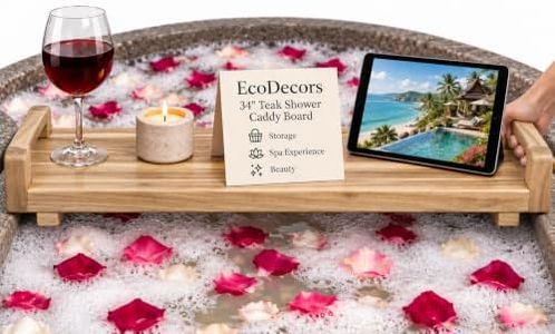 EcoDecors, 34 inch, with LiftAid Handles, Bath Tray for Tub, Bath Tub Tray Wood, Bathtub Table, Caddy for Bathtub in Natural Teak