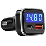 JEBSENS USB C Car Charger Adapter with Voltage Display, 30W Cigarette Lighter Fast Charge Power Delivery & Quick Charge 3.0 (PD & QC), Volt Meter Battery Monitor, Compatible with iPhone Galaxy Pixel