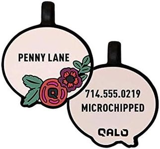 QALO Customized Pet ID Tag, Durable Personalized Dog & Cat Name Tag, Custom Engraved Silicone ID Dog Tags and Cat Tags, Jingle-Free & Lightweight, Blush Floral