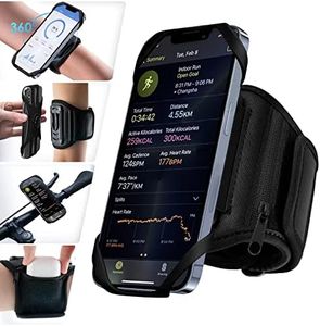 Cikyner Brassard de Sport, 3 en 1 Brassard de Téléphone Support de Téléphone de Vélo 360° Rotatif et Détachable Brassard Sport pour 4.5-7'' iPhone pour la Course à Pied, la Randonnée