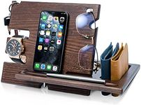 Wood Phone Docking Station Ash Key Holder Wallet Stand Watch Organizer Men Gift Husband Wife Anniversary Dad Birthday Nightstand Purse Father Graduation Male Travel Idea Gadgets Solid (Wenge)