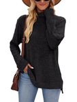 Famulily Black Tunic Jumper Tops for Women Wear with Leggings, Ribbed Knit Loose Fit Turtleneck Fall Sweaters (XL, Black)