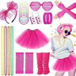 80s Fancy Dress for Women Girls, 1980s Party Rainbow Costume Accessories Set Tutu Skirt Leg Warmers Fishnet Gloves Glasses Earrings Bracelet Necklace Headband, Retro Outfit for 80s Party, Dress up Day