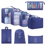 Packing Cubes for Suitcase, 8 PCS Travel Luggage Packing Organizers Waterproof Travel Essentials (Dark Navy)