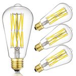 Leools Vintage LED Edison Dimmable 15W Led Filament Light Bulbs ST64 1300 Lumen 4000K Daylight White 100-120 Watt Equivalent,E26 Base Decorative Antique Lamp for Home Bathroom Bedroom 4 Pack