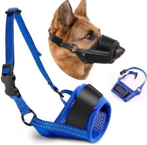 Dog Muzzle for Large Dogs, Soft Material with Reflective & Adjustable Strap, Stop Biting, Barking, Chewing, Breathable Mouth Guard for Biting Chewing Grooming, Allow Panting Drinking (Blue, L Size)