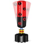 Free Standing Boxing Punch Bag, Heavy Duty Punching Bag Stand with Suction Cup Base- Boxing Fitness MMA Home Gym - Pedestal Bags Stand Kickboxing (Black Red)