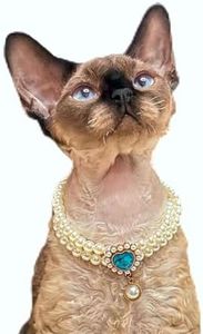 MITOCAPY Handmade Dog Necklace,Cute Pearl Cat Collar,Fancy Puppy Outfit with Blue Heart Jewerly,Adjustable Cat Costumes for Birthday,Theme Party
