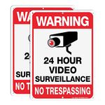 Video Surveillance Sign, No Trespassing Metal Reflective Warning Sign - 2 Pack - 10 x 7 Inches .040 Aluminum - 6 Pre-drilled Holes - UV Protected, Waterproof, and Fade Resistant