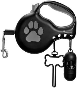 StitchLeash Retractable Dog Leash for Large & Extra Large Dogs (Up to 110lbs) - Customizable, Patented, Reflective Design, Ergonomic Handle, Includes Hooks & Poop Bag Holder & Dispenser - Black