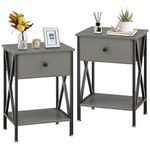 VECELO Nightstand,Side End Table with Drawer,Storage Shelf for Living Room Bedroom,Modern Style,Set of 2, Hemp Gray