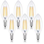 Huoqilin E14 Led Dimmable Candle Light Bulb,SES Small Edison Screw Filament Bulbs,40W Equivalent,4W,2700K Warm White,400lm,Energy Saving,6 Count (Pack of 1)