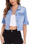 MISS MOLY Women Denim Jackets Stretch Cropped Half Sleeve Classic Jean Jackets Causal Summer Outerwear Light Blue L