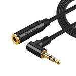 CableCreation 3.5mm Headphone Extension Cable, Right Angle 3.5mm Male to Female Audio Stereo Cable with Silver-Plating Copper Compatible with iPhones, iPad, Sony Beats, PS4 Headset, Black,3FT/90CM