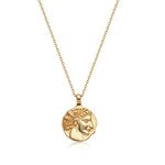 Mevecco Carved Gold Coin Pendant Necklace for Women Girls Men,18K Gold Plated Dainty Minimalist Necklace for Women