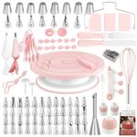 Cake Decorating Kit, 137pcs Cake Decorating Supplies with Cake Turntable for Decorating, Pastry Piping Bag, Russian Piping Tips Baking Tools, Cake Baking Supplies for Beginners (Light-Pink)