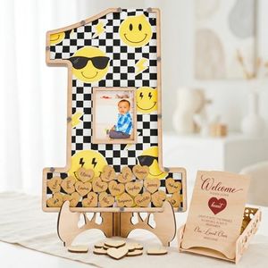 The Real Bossy Baby One Happy Dude Birthday Decorations - 1st Birthday Decorations - Guest Book Alternatives -First Birthday Number One Shaped Photo Frame - (One Happy Dude)
