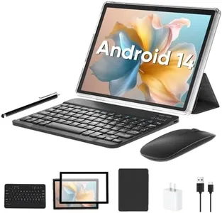 Tablet 10 inch Android 14 Tablet, 6GB RAM+64GB ROM/1TB Expand, 2 in 1 Tablets with Keyboard Case Mouse Stylus, 2.0GHz Quad-core CPU, 1280 * 800 IPS HD Screen, WiFi BT 5.0, Dual Camera (Gray)