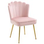 HOMCOM Velvet-Feel Shell Luxe Accent Chair, Glam Vanity Chair Makeup Seat, Home Bedroom Lounge with Metal Legs Comfort Padding, Pink