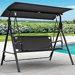 YITAHOME 3 Seater Canopy Swing Chair, Garden Swing Seat Chair, Outdoor Swinging Chair Bench with Adjustable Canopy for Patio Poolside Porch, 270KG Loadable,173 x 106 x 156cm, Black