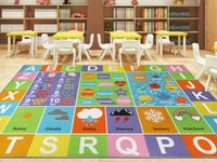 Capslpad Kids Play Rug ABC Alphabet Numbers Shapes Weather Planets Educational Learning Area Rug Large Size Non Slip Play Mat for Children Playroom Classroom Bedroom Girl Boy,6'6"x9'8"