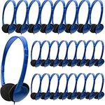 Hongzan Wholesale Bulk Headphones 25 Pack for School Classroom Lightweight On-Ear Wired Headsets with 3.5mm Plug Class Set for Kids Students Children and Adult（Blue）