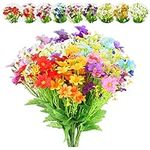 12 Bundles Artificial Flowers, 9 Colors UV Resistant-Daisy Silk Artificial Fake Flowers, Plastic Flowers for Indoor Vase or Outside Hanging Planter Home Garden Decorating