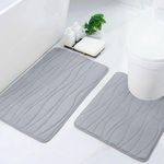 Buganda Memory Foam 2 Pieces Bath Rugs Set - Soft Non-Slip Thick Bath Mat and Contour Toilet Rug, Absorbent Washable Bathroom Rugs and Mats Set (24" x 20" + 30" x 20", Grey)