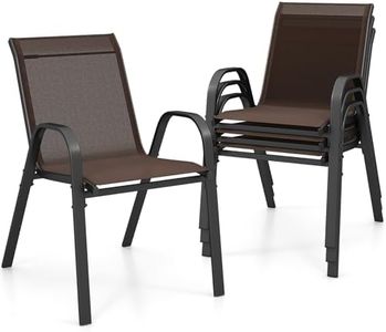 GIANTEX Juego de 4 Sillas de Exterior, Silla de Comedor Apilables con Marco de Acero con Reposabrazos y Respaldo, 56 x 70 x 84 cm, Sillas Ergonómicas para Piscina, Terraza, Jardín (Marrón)