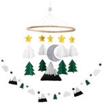 Sorrel + Fern Baby Crib Mobile (Starry Woodland Night, Short Evergreen w/Garland) - Baby Shower Gift Nursery Decoration for Boys & Girls