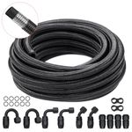 VEVOR 6AN Fuel Line Kit, 20 FT Fuel Hose Kit, 0.34" Nylon Stainless Steel Braided Fuel Line Oil/Gas/Diesel Hose End Fitting Kit, with 12 PCS Swivel Fitting Adapter Kit, Black