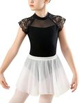 KEOYA Girls Ballet Leotards One-Piece Unitard with Skirt Short Sleeve Tutu Dance Dress Ballerina Dancewear