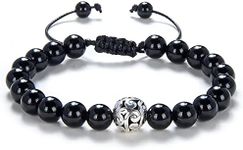 Adjustable Handmade Braided 8mm Yoga Mala Beads Bracelet for Men or Women (Black Onyx Agate)