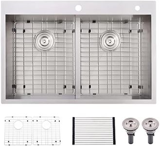 33 Inch Double Bowl Kitchen Sink Drop In -Bokaiya 33x22 Drop In Kitchen Sink Double Bowl 16 Gauge Deep Stainless Steel 50/50 Low-Divide Double Drop In Sink with Accessories