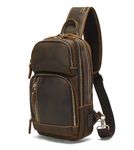 LANNSYNE Full Grain Leather Sling Bag For Men Crossbody Chest Daypack fits 10.5" iPad, Brown for 10.5" Ipad, Fits 10.5" iPad, Casual